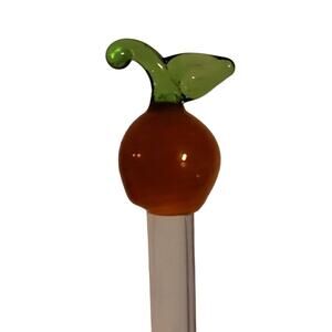 Hand-Blown Art Glass 8.5" SWIZZLE Stick margarita TIKI bar mixed drink ORANGE
